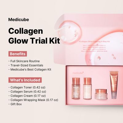 medicube Glass Skin Collagen Trial Kit Korean Skincare Set and Kit Stocking Stuffers Gifts for women and men Holiday gifts 4-Step Skincare Set for glowy skin Travel Size