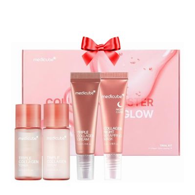 medicube Glass Skin Collagen Trial Kit Korean Skincare Set and Kit Stocking Stuffers Gifts for women and men Holiday gifts 4-Step Skincare Set for glowy skin Travel Size