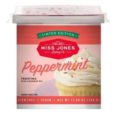 Miss Jones Baking 90% Organic Holiday Buttercream Frosting, Perfect for Icing and Decorating, Vegan-Friendly: Peppermint with Candy Crunch Pieces (Pack of 1)