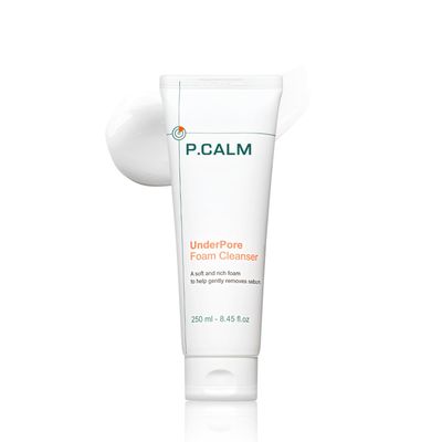 P.CALM Underpore Foam Cleanser - Azulene for Deep Pore Cleansing, Blackhead &amp; Whitehead Removal, Korean Vegan Facial Wash for Sensitive Skin (250ml / 8.45 fl.oz)