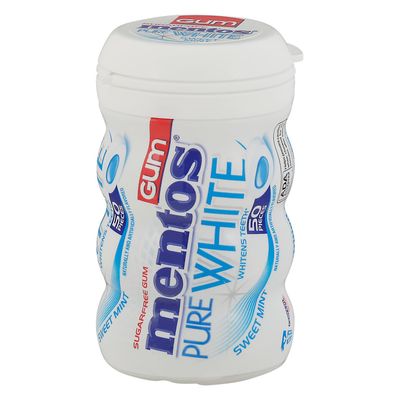 Mentos Pure White Sugar-Free Chewing Gum With Xylitol, Sweet Mint, 50Piece Bottle
