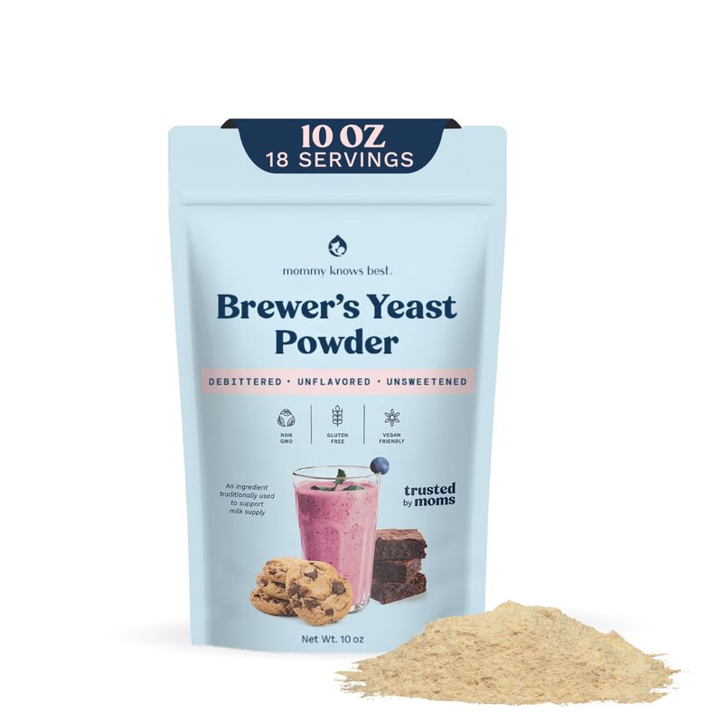 Mommy Knows Best Brewer&#39;s Yeast Powder for Lactation Support for Breastfeeding Mild-Tasting, Debittered, Delicious in Lactation Cookies, Smoothies, Lactation Recipes, Gluten-Free, 10 oz
