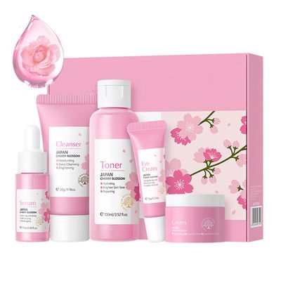 Korean Skin Care Set - Sakura Skin Care Sets &amp; Kits - Women Gift Sets with Cleanser-Toner-Serum-Face Cream-Eye Cream-Skin Care Routine Kit for Women (One Size, Cherry Blossom-Start Kit)