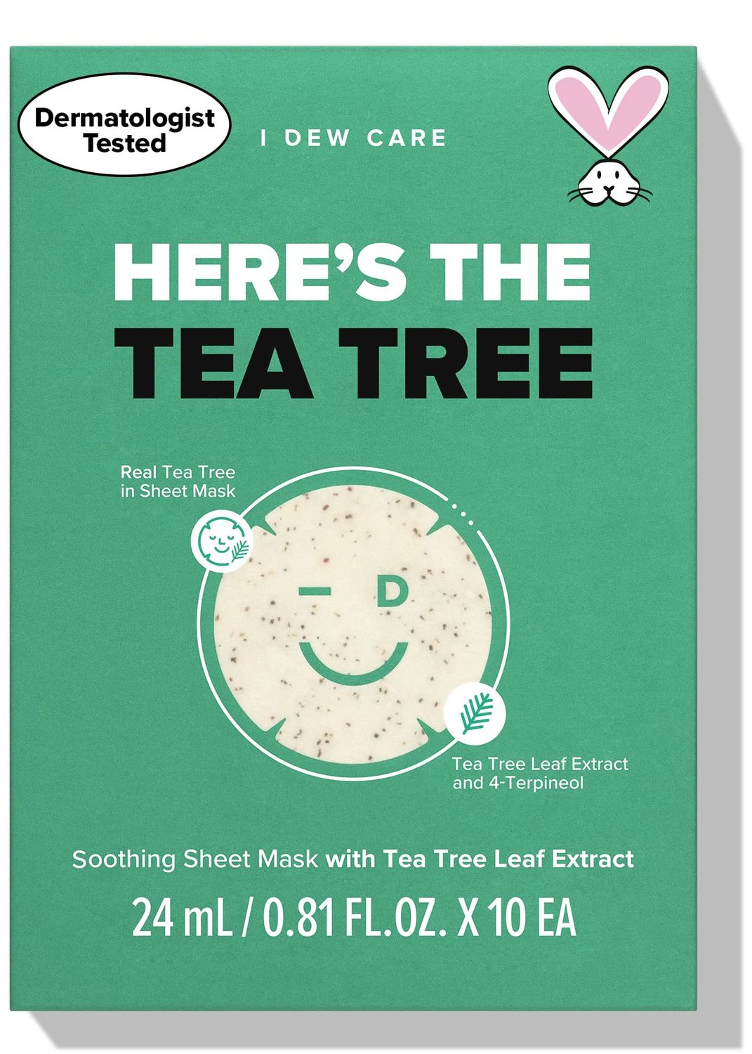I DEW CARE Sheet Mask Pack - Here&#39;s The Tea Tree with Tea Tree Leaf Extract, Soothing, Balancing Korean Face Mask Set for Oily &amp; Sensivitive Skin, Hydrating, Moisturizing (10 Count)