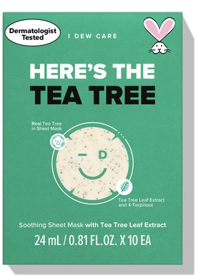 I DEW CARE Sheet Mask Pack - Here&#39;s The Tea Tree with Tea Tree Leaf Extract, Soothing, Balancing Korean Face Mask Set for Oily &amp; Sensivitive Skin, Hydrating, Moisturizing (10 Count)