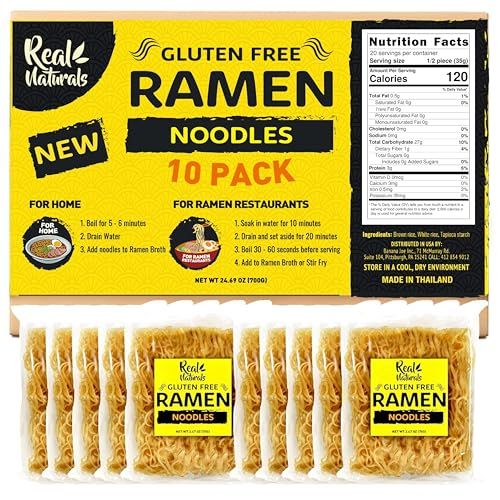 Gluten free ramen noodles (10 packs) gf gluten free noodles vegan healthy brown rice noodle. Low sodium ramen plain noodle no seasoning. Gluten-free pasta Japanese food yakisoba lo mein. Real Naturals
