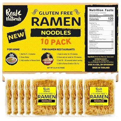 Gluten free ramen noodles (10 packs) gf gluten free noodles vegan healthy brown rice noodle. Low sodium ramen plain noodle no seasoning. Gluten-free pasta Japanese food yakisoba lo mein. Real Naturals
