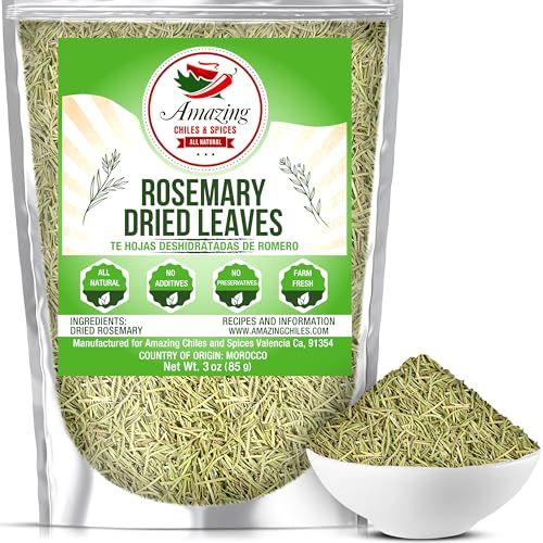 Dried Rosemary Leaves, 3 oz. Premium All Natural Herbs and Spices for Meat, Fish, Oils, Dips, Tea. Farm Fresh, Rich Savory Flavor by Amazing Chiles &amp; Spices