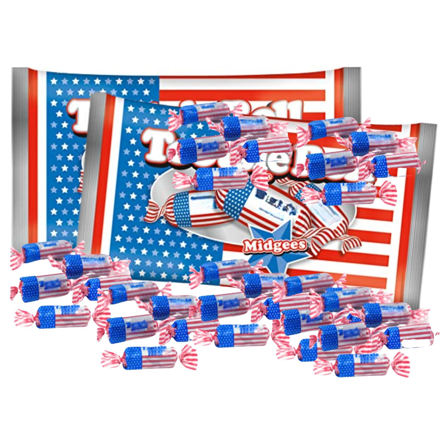 Needzo Red, White, and Blue Tootsie Roll Midgees, Individually Wrapped 4th of July Candy, Patriotic Party Favors, 11 Ounces (Pack of 2)
