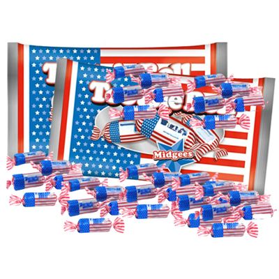 Needzo Red, White, and Blue Tootsie Roll Midgees, Individually Wrapped 4th of July Candy, Patriotic Party Favors, 11 Ounces (Pack of 2)