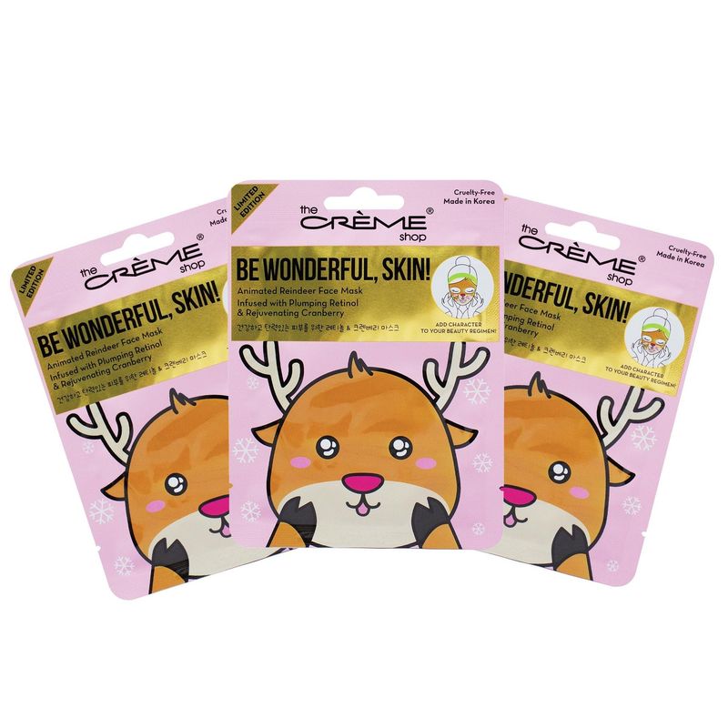 The Crme Shop Be Wonderful, Skin! Reindeer Holiday Animated Face Sheet Mask Korean Sheet Mask Holiday Gifts for Women Stocking Stuffers (3 Pack)