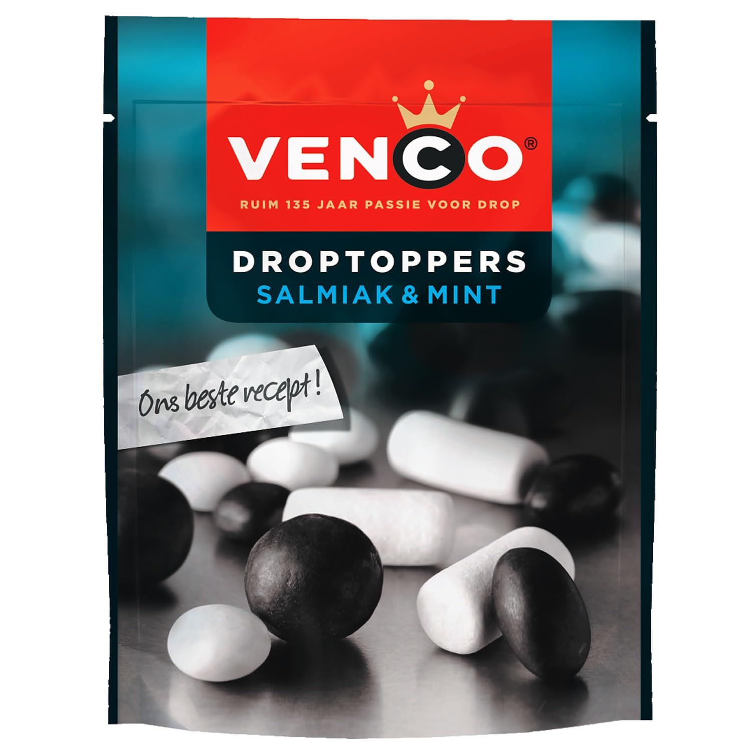 Venco Dutch Black &amp; White Mint Licorice (DropToppers) Hard Sweet 215g 7.58 ounce