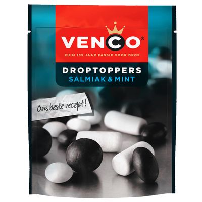 Venco Dutch Black &amp; White Mint Licorice (DropToppers) Hard Sweet 215g 7.58 ounce