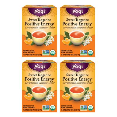 Yogi Sweet Tangerine Positive Energy Tea - 16 Tea Bags per Pack (4 Packs) - Organic Tangerine Energy Tea - Includes Black Tea Leaf, Yerba Mate Leaf, Ashwagandha Root &amp; More