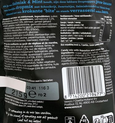 Venco Dutch Black &amp; White Mint Licorice (DropToppers) Hard Sweet 215g 7.58 ounce