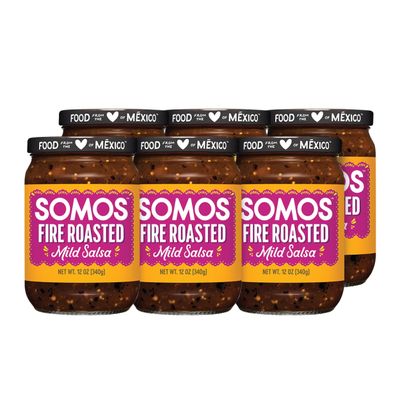 SOMOS Fire Roasted Mild Salsa - Authentic Mexican Flavor &amp; Trusted Quality - Gluten Free, Non-GMO &amp; Vegan - Perfect for Chip Dip, Tacos &amp; Tostadas 12 oz Jar (Pack of 6)