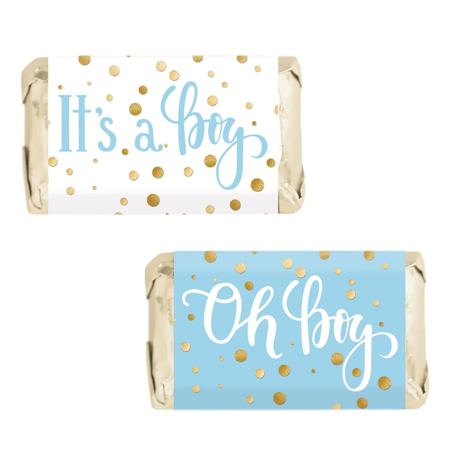 Blue and Gold It&#39;s a Boy Baby Shower Wrappers for Mini Chocolate Bars, Baby Shower Party Favor Candy Stickers - 45 Count