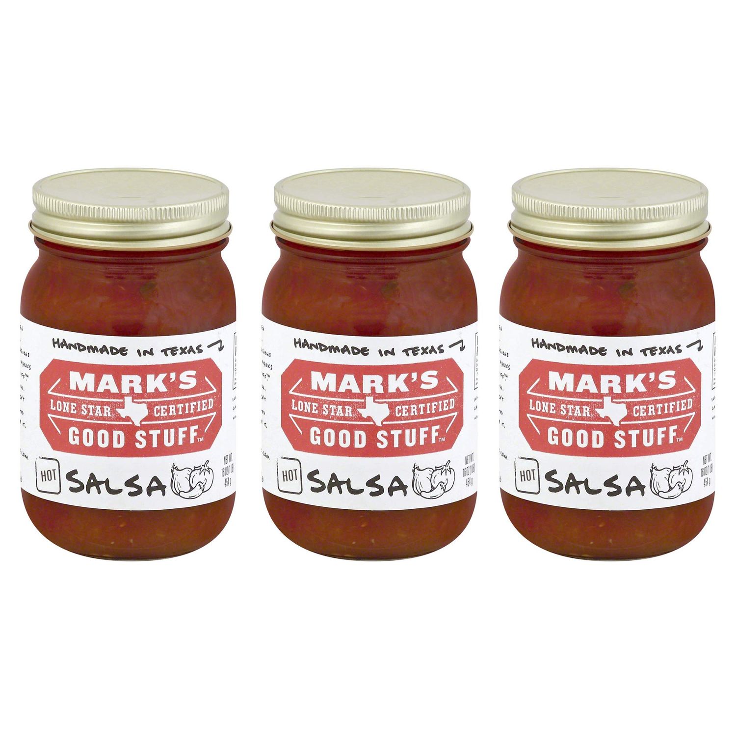 Mark&#39;s Lone Star Certified Good Stuff Salsa 16oz Jar (Pack of 3) (Choose Flavor Below) (Original - Hot)