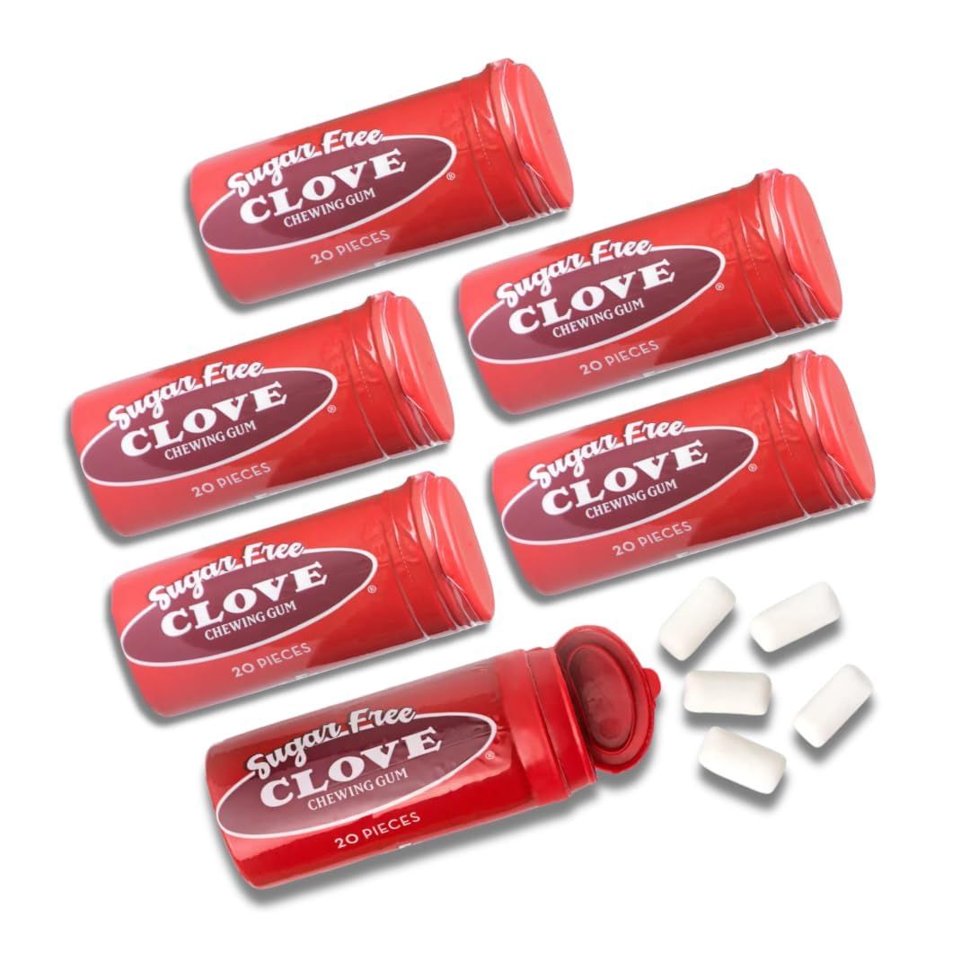 Gerrit Verberg&#39;s SUGAR FREE Gum - Gift Packs of 20 Piece Tubes By Lyza&#39;s Sweets &amp; Treats (Pack of 6, Clove)
