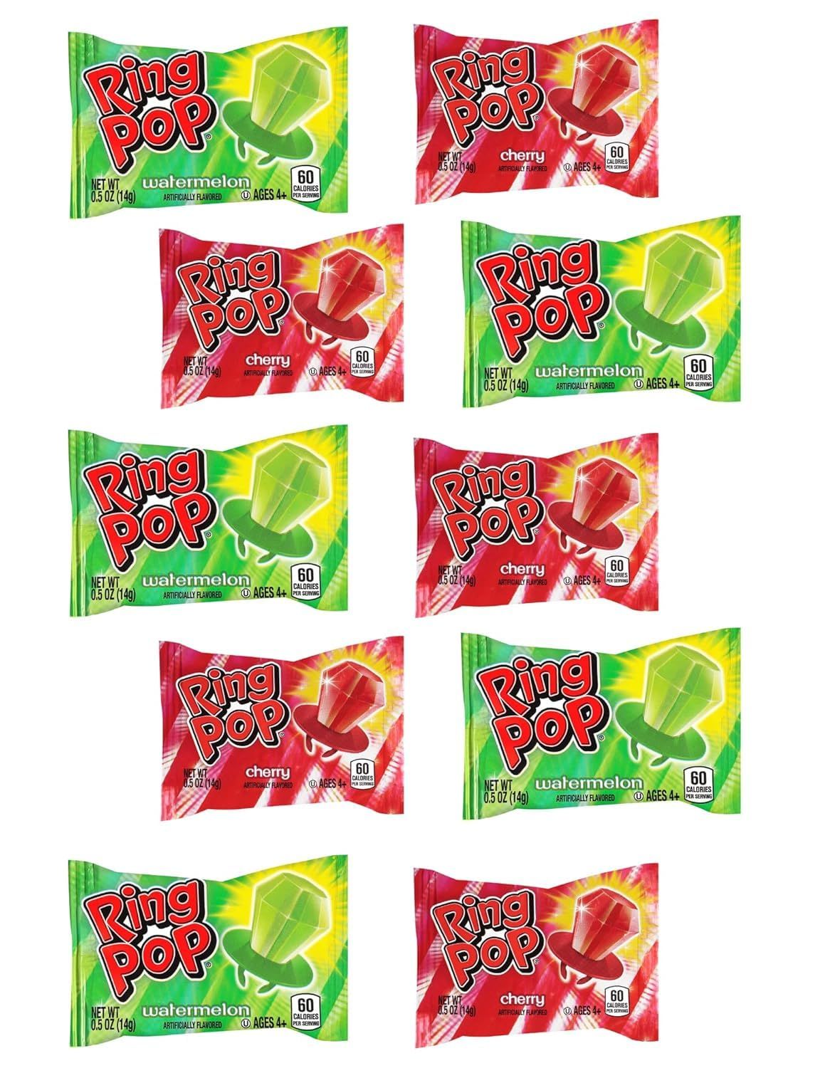 Ring Pops - RED &amp; GREEN, (Cherry &amp; Watermelon) - Gift Pack of 10 by Lyza&#39;s Sweets &amp; Treats