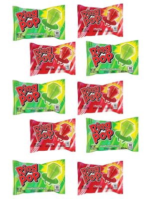 Ring Pops - RED &amp; GREEN, (Cherry &amp; Watermelon) - Gift Pack of 10 by Lyza&#39;s Sweets &amp; Treats
