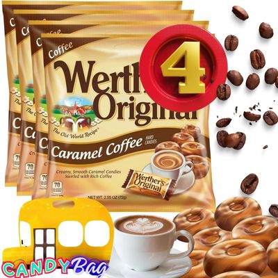 (PACK 4) Werther&#39;s Original Caramel Coffee Hard Candies - 2.55oz Each Bag - Comes with One Bus Resealable ZipBag