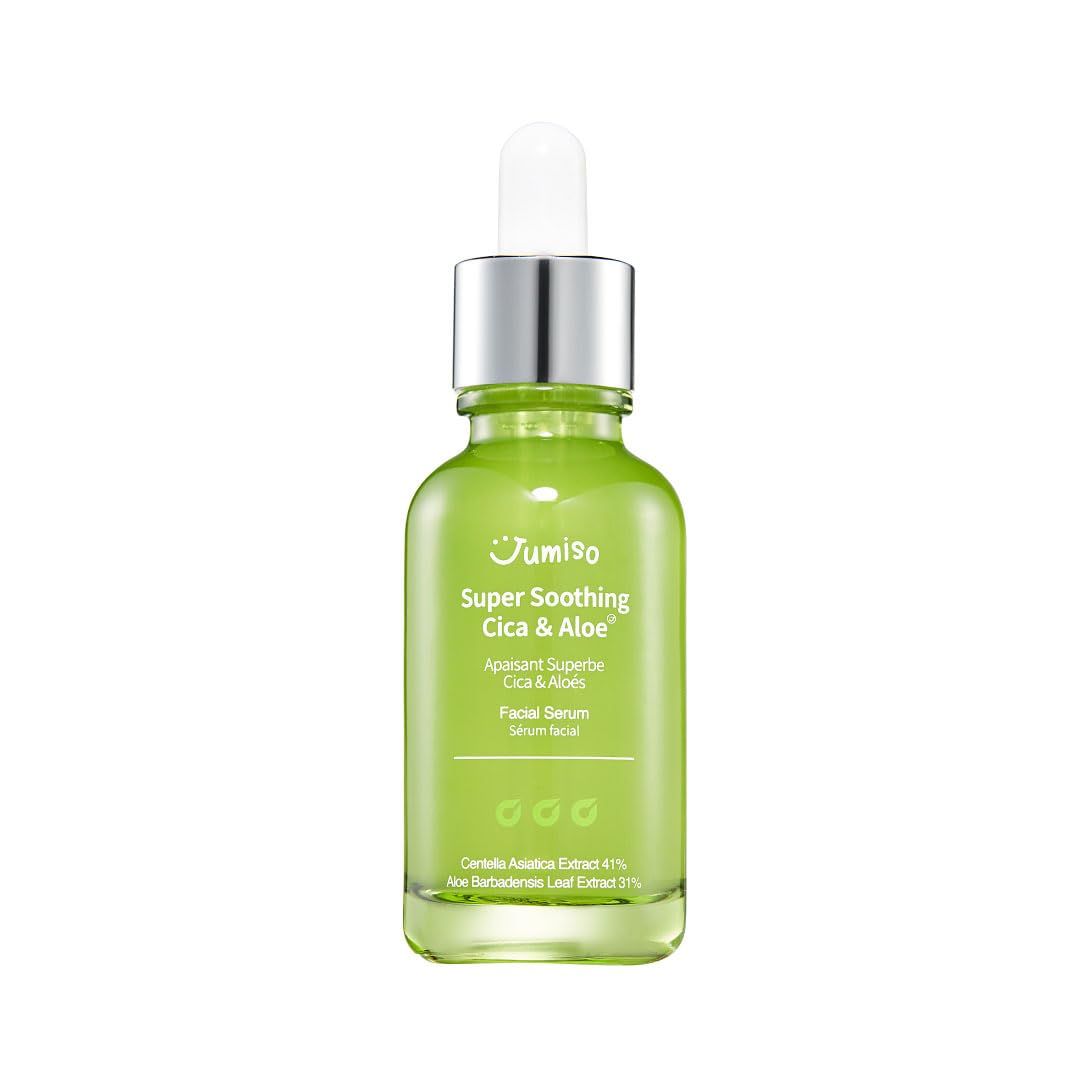 JUMISO Super Soothing Cica &amp; Aloe Facial Serum, Moisturizing, Calming &amp; Revitalizing, Korean Skincare, Vegan Cica Serum, Aloe Serum, 1.01 fl.oz