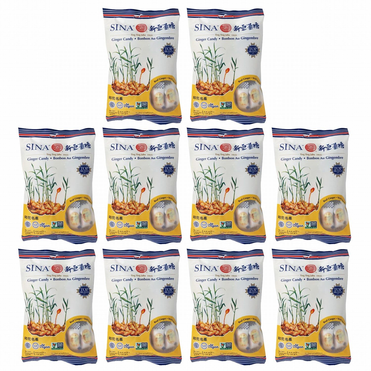 (Pack of 10) Ting Ting Jehe Chewy Ginger Candy Value Pack 4.04oz