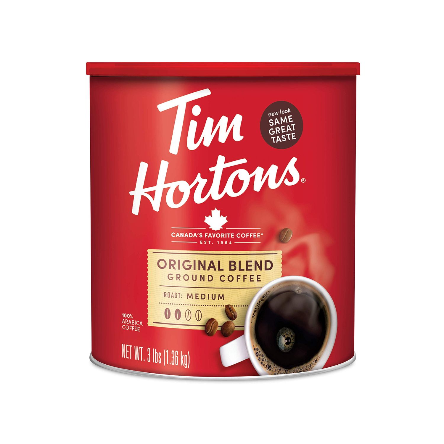 Tim Hortons Original Blend, Medium Roast Ground Coffee, Canadas Favorite Coffee, Made with 100% Arabica Beans, 48 Ounce Canister