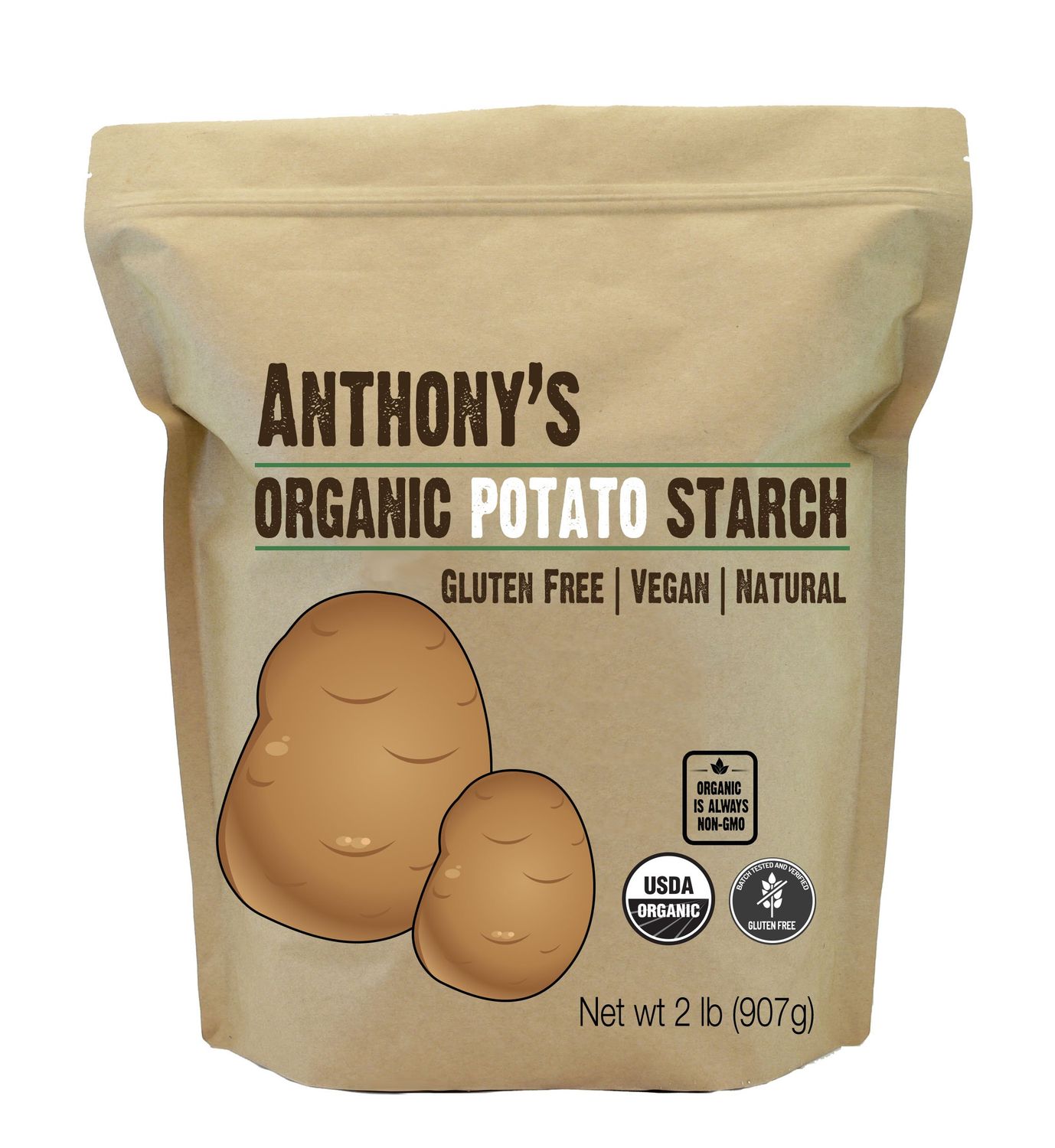 Anthony&#39;s Organic Potato Starch, Unmodified, 2 lb, Gluten Free &amp; Non GMO, Resistant Starch