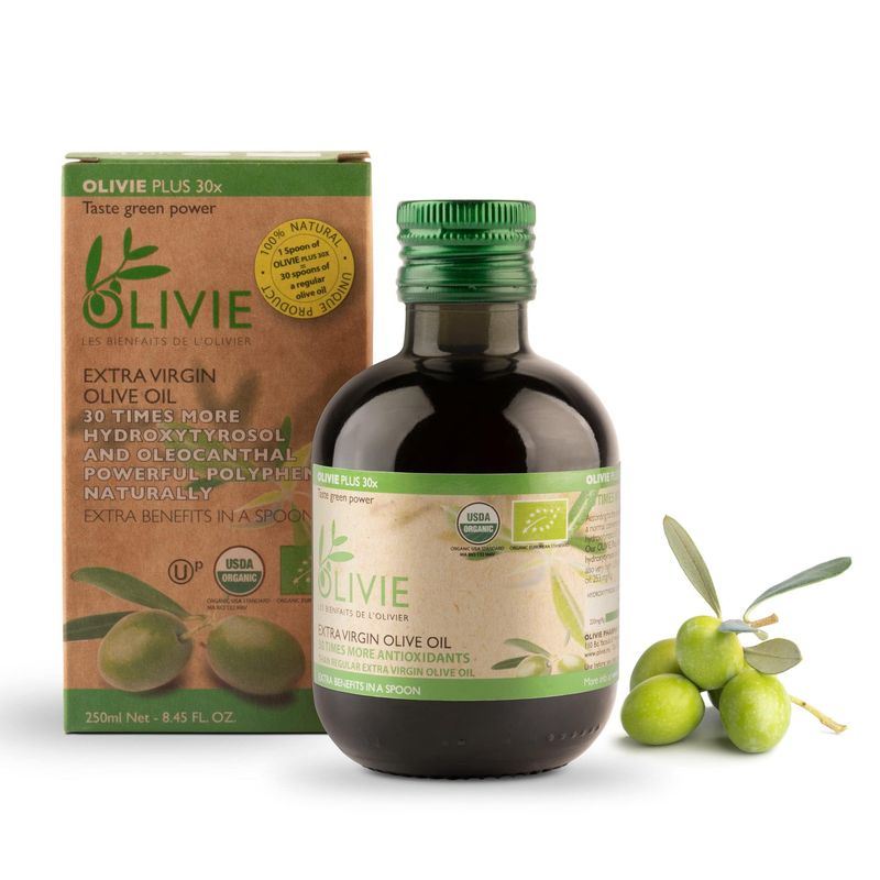Organic High Polyphenol Rich Extra Virgin Olive Oil OLIVIE PLUS 30X Moroccan Desert Olive Oil EVOO MD Recommended Organic, Kosher 250 ml Glass Bottle