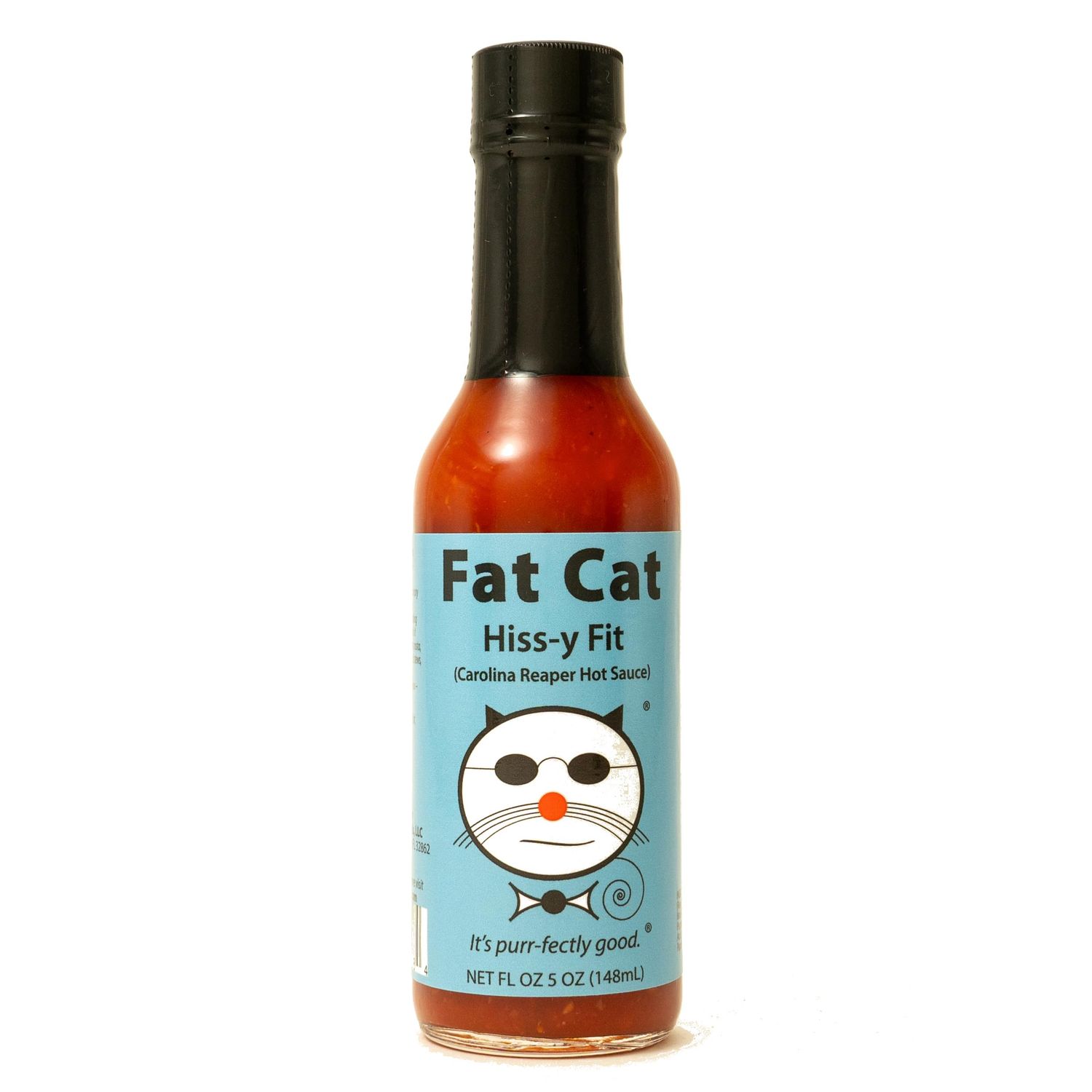 &quot;Hiss-y Fit&quot; Carolina Reaper Hot Sauce by Fat Cat Gourmet Strong Spicy Savory For Wings, Soups, Sandwiches, Pizza, Tacos Extra Hot Natural, Gluten Free, Vegan &amp; Keto Friendly 1 Bottle