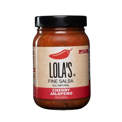Lola&#39;s Fine Hot Sauce Cherry Jalapeo Salsa - Sweet &amp; Slightly Spicy Fresh Tomato, Cherry &amp; Jalapeo Blend Flavorful &amp; Versatile, 16oz Jar