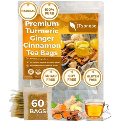 Premium Turmeric, Ginger, Cinnamon Blend Tea Bags, 100% Natural &amp; No Additives &amp; Caffeine Free. (1BOX)