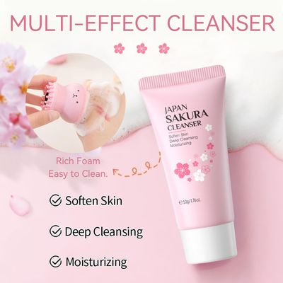 Skincare Set Sakura Easter Gifts for Teens - Skin Care Set - Skincare for Teens 10-12 Hydrating - Travel Size Facial Kit for Women with Cleanser,Serum,Cream,Bunny Headband,Cleansing Brush5pcs