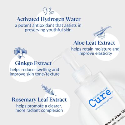 Cure by Toyo Aqua Gel Gentle Exfoliator Clear and Softer Skin Non-Abrasive Face and Body Cleanser Sensitive Skin Big Size 8.82oz