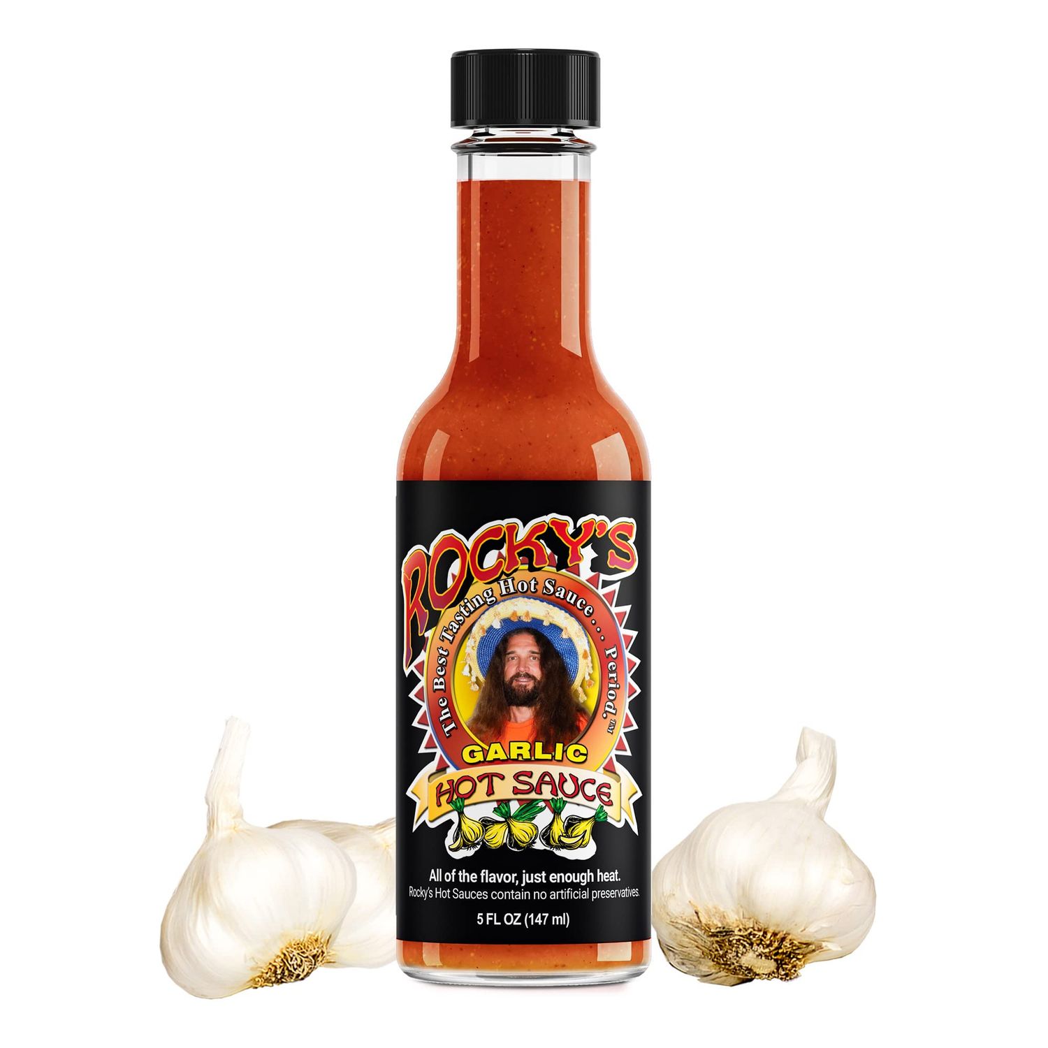 Rocky&#39;s Garlic Hot Sauce - Gourmet Red Chili Garlic Sauce with Perfectly Balanced Heat - Great Hot Sauce Gift and Wing Sauce - 5 oz