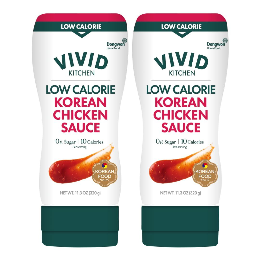 VIVID KITCHEN Korean Chicken Sauce - Low-Calorie, No Preservatives - Sweet and Savory Flavor - Easy Squeeze Bottles - Authentic Korean BBQ Marinade and Dipping Sauce - 2 Pack - 11.33 oz Each