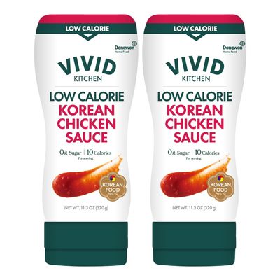 VIVID KITCHEN Korean Chicken Sauce - Low-Calorie, No Preservatives - Sweet and Savory Flavor - Easy Squeeze Bottles - Authentic Korean BBQ Marinade and Dipping Sauce - 2 Pack - 11.33 oz Each