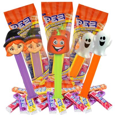 Sweetzo Halloween PEZ Dispenser Gift Set, Spooky Character Assortment with Grape and Orange Flavored Refill Rolls, Trick or Treat Candies and Party Favors (Pack of 3)