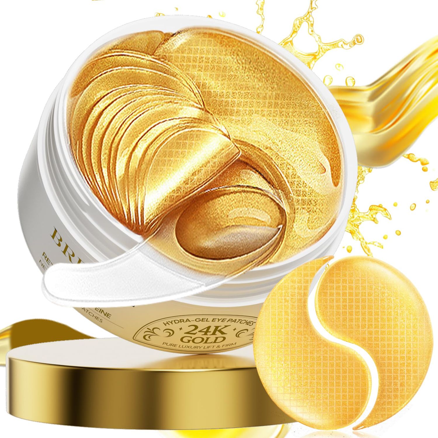 BREYLEE 24K Gold Eye Masks - 60 Pcs, Retinol &amp; Caffeine Under Eye Patches for Reduce Fine Lines &amp; Wrinkles, Puffy Eyes and Dark Circles Treatments, Improve and Firm Eye Skin