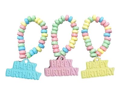 Happy Birthday Candy - 24 Individually Wrapped Bulk Candy Bracelets - Great for Birthday Party Favor Candy - Goodie Bags for Kids - Pinata Fillers - Candy Bar Birthday Colors
