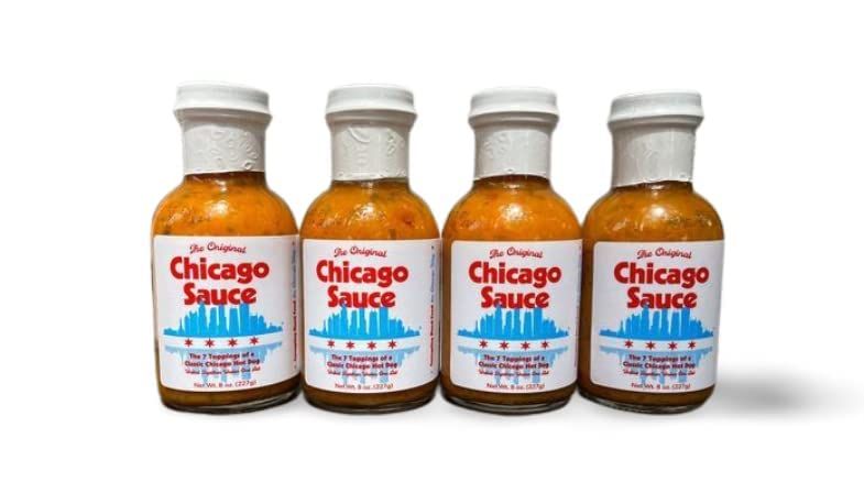 The Original Chicago Sauce The REAL Windy City Sauce Hot Dog Sauce 7 Topping to a Chicago Hot Dog Big Fork (8 oz., 4 bottles)