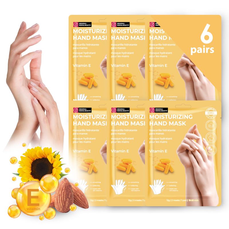 Innerest Original Derma Beauty Hand Mask 6 Pairs Moisturizing Vitamin E Hydrating Hand Mask Set Hand Mask Gloves Hand Repair Gloves Hand Care Hand Rejuvination Soothing Gloves