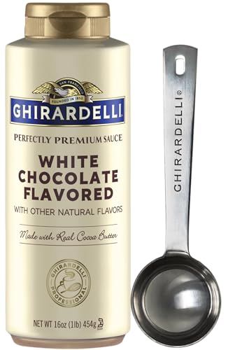 Ghirardelli White Chocolate Sauce, 16 Ounce Squeeze Bottle with Ghirardelli Stamped Barista Spoon