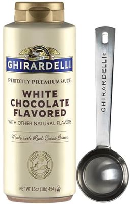 Ghirardelli White Chocolate Sauce, 16 Ounce Squeeze Bottle with Ghirardelli Stamped Barista Spoon