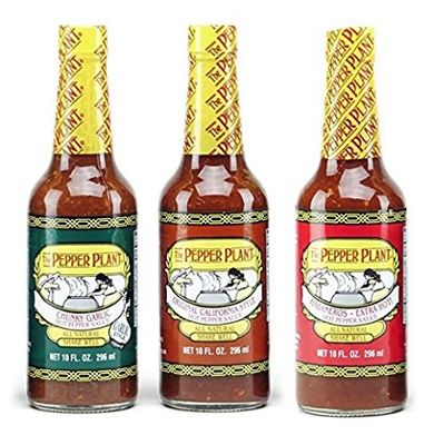 The Pepper Plant Hot Sauce Variety Pack (1) Original 10oz (1) Chunky Garlic 10oz (1) Extra Hot with Habanero 10oz (Pack of 3)