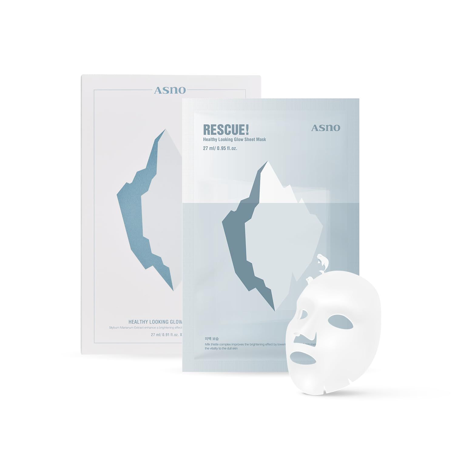 ASNO Rescue Healthy Looking Glow Sheet Mask 5ea, Bridal Glass Skin Facial Mask for Sensitive Skin, Nourishing, Glowing, Hydrating, Milk Thistle Naicinamide Paeonia Suffruticosa, Korean Skin Care