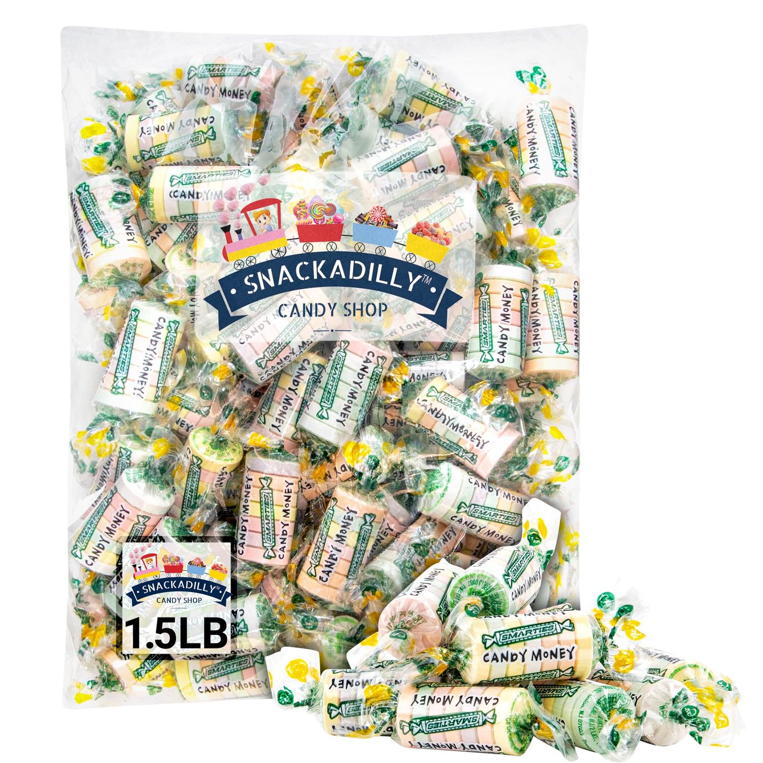 Smarty Candy Money Rolls 60 Rolls 1.5 Lbs. - Candy Coins In Assorted Fruit Flavors - Packaged By By Snackadilly