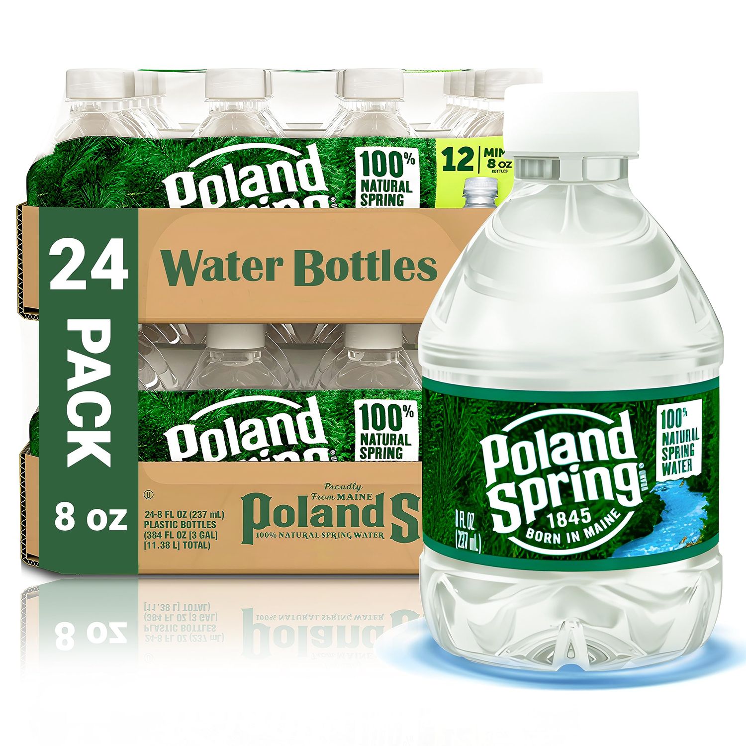 Poland Spring Water Bottles 24 Pack - Bottled Water, Small Water Bottles, Mini Water Bottle, Poland Spring 8 oz Bottled Water 24 Pack, 8 oz water bottles Drinking Water - Spring Water Bottles 24 Pack